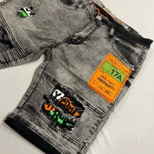 Men’s Black Denim Patches Shorts